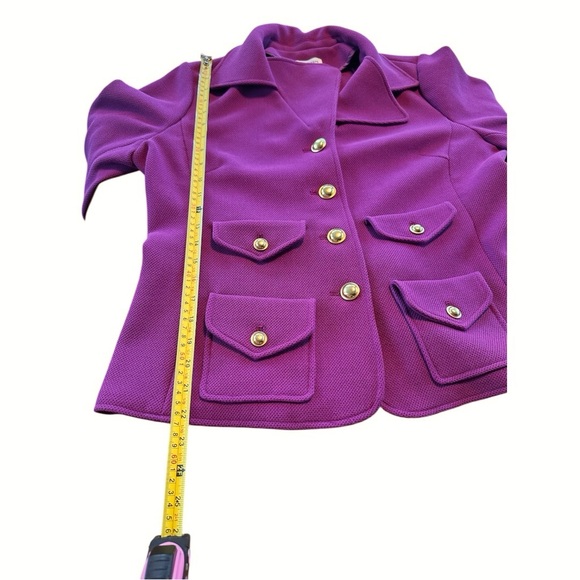 Joan Rivers Fuchsia Pink Purple Knit Blazer Jacket Gold Buttons L Pockets Career - Picture 7 of 11